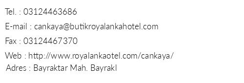 Royal Anka Hotel ankaya telefon numaralar, faks, e-mail, posta adresi ve iletiim bilgileri
